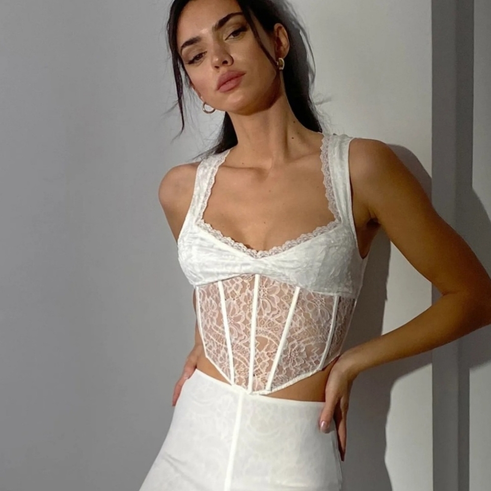 Meshki Aisha Lace Corset Top in White